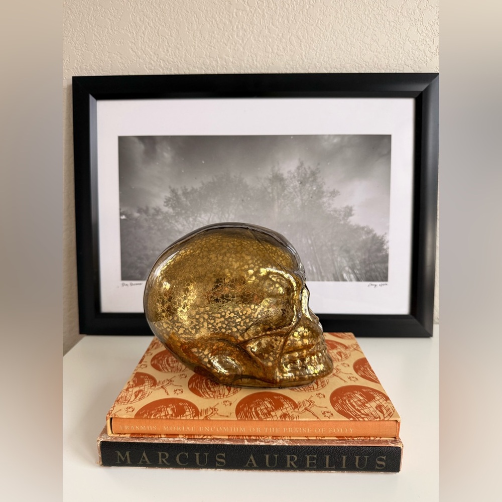 Metallic gold glass skull decor - Picture 4 of 9